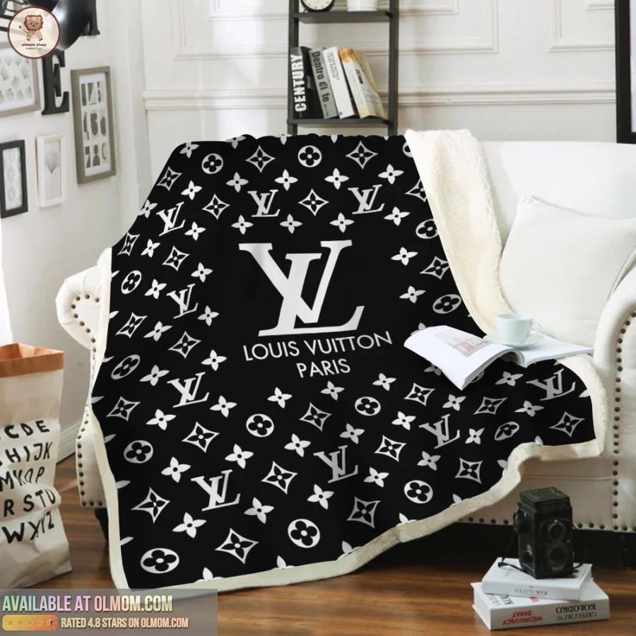 Louis Vuitton Logo Black Luxury Brand Premium Blanket Fleece Home Decor