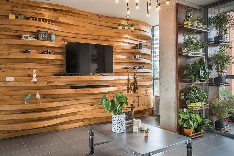 Wärme und Textur: 10 Einzigartige Wohnzimmer Holz-Akzente an den Wänden