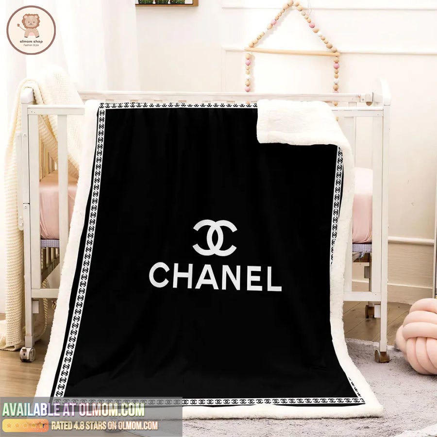 Chanel Logo Black Luxury Brand Premium Blanket Fleece Home Decor