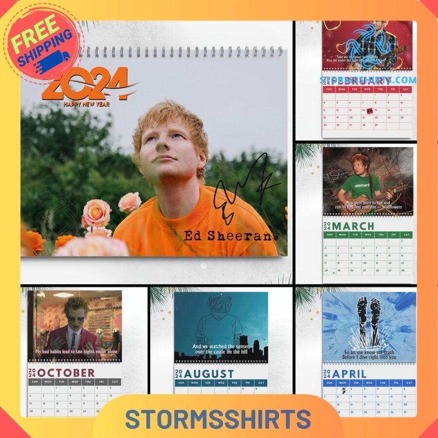 Ed Sheeran 2024 Wall Hanging Calendar by Womblesojudm Jan, 2024
