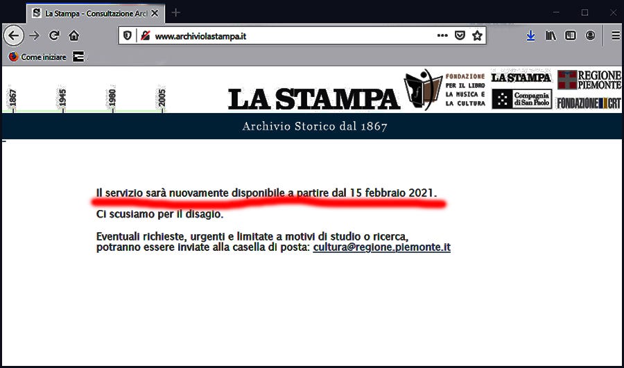 L'Archivio storico della Stampa offline. Tornerà disponibile il 15 febbraio  | by Mario Tedeschini-Lalli | Medium