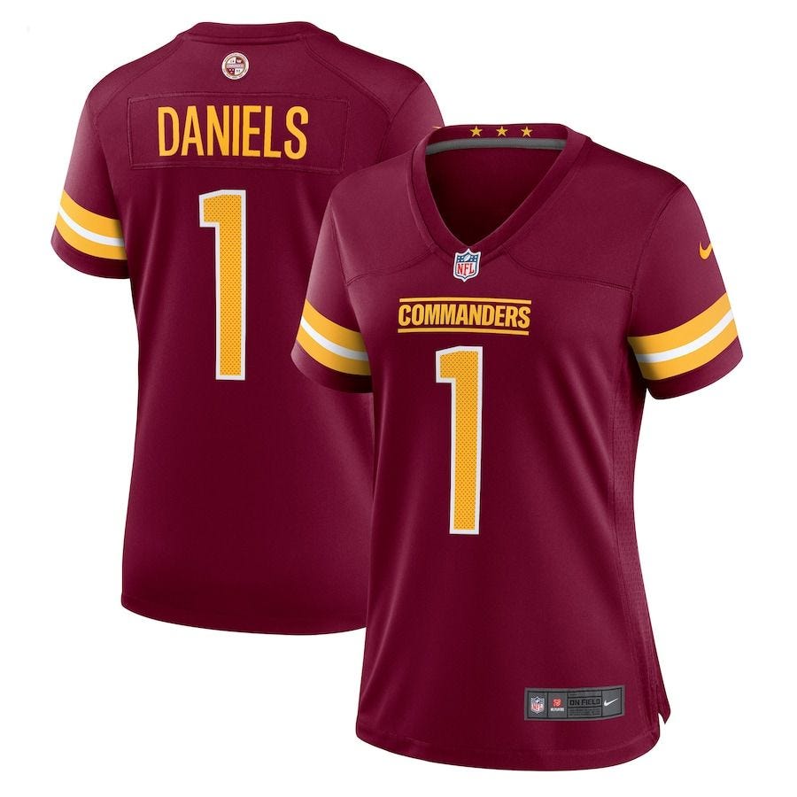 NEW Jayden Daniels Washington Commanders Women’s 2024 NFL Draft First Round Pick Player Burgundy