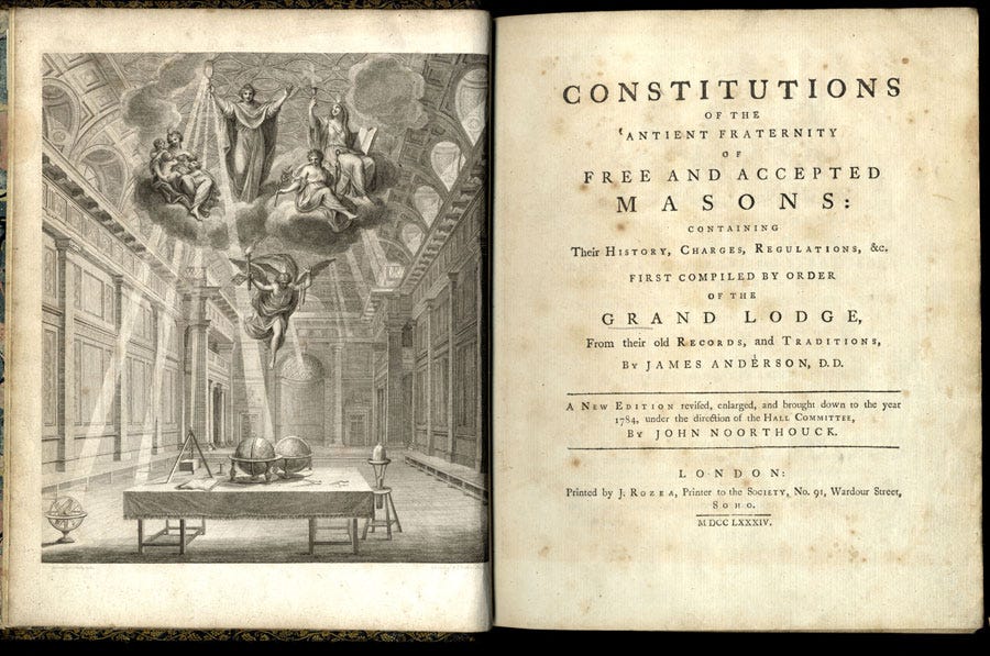 Las Constituciones de los Francmasones de James Anderson. Edición de 1784. Fuente: https://dallasfreemasonry.org/origin-freemasonry-question/3068
