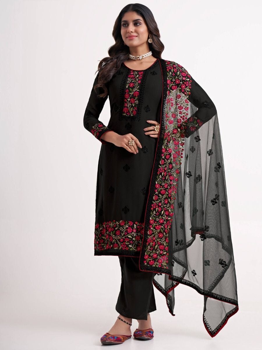 Fabulous Black Georgette Festive Pant Salwar Suit