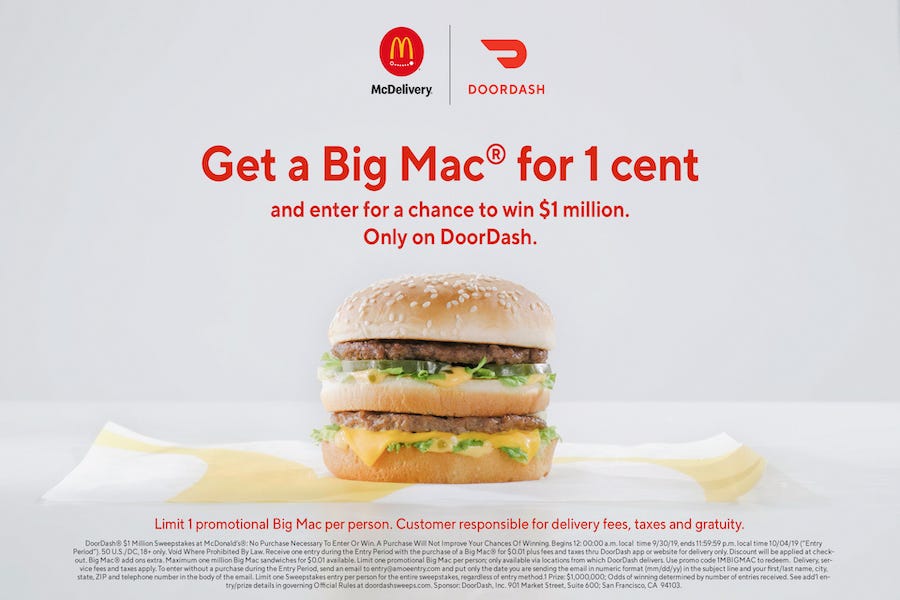 DoorDash is giving away 1 million 1 cent Big Mac® sandwiches (and $1  million in cash, too.) | by DoorDash | DoorDash | Medium