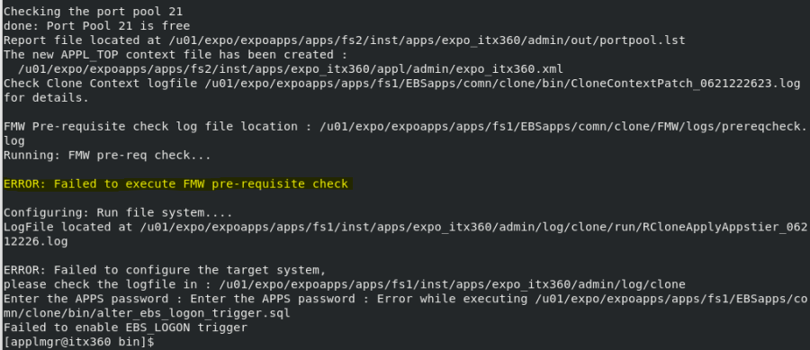 ERROR: Failed to execute FMW pre-requisite check