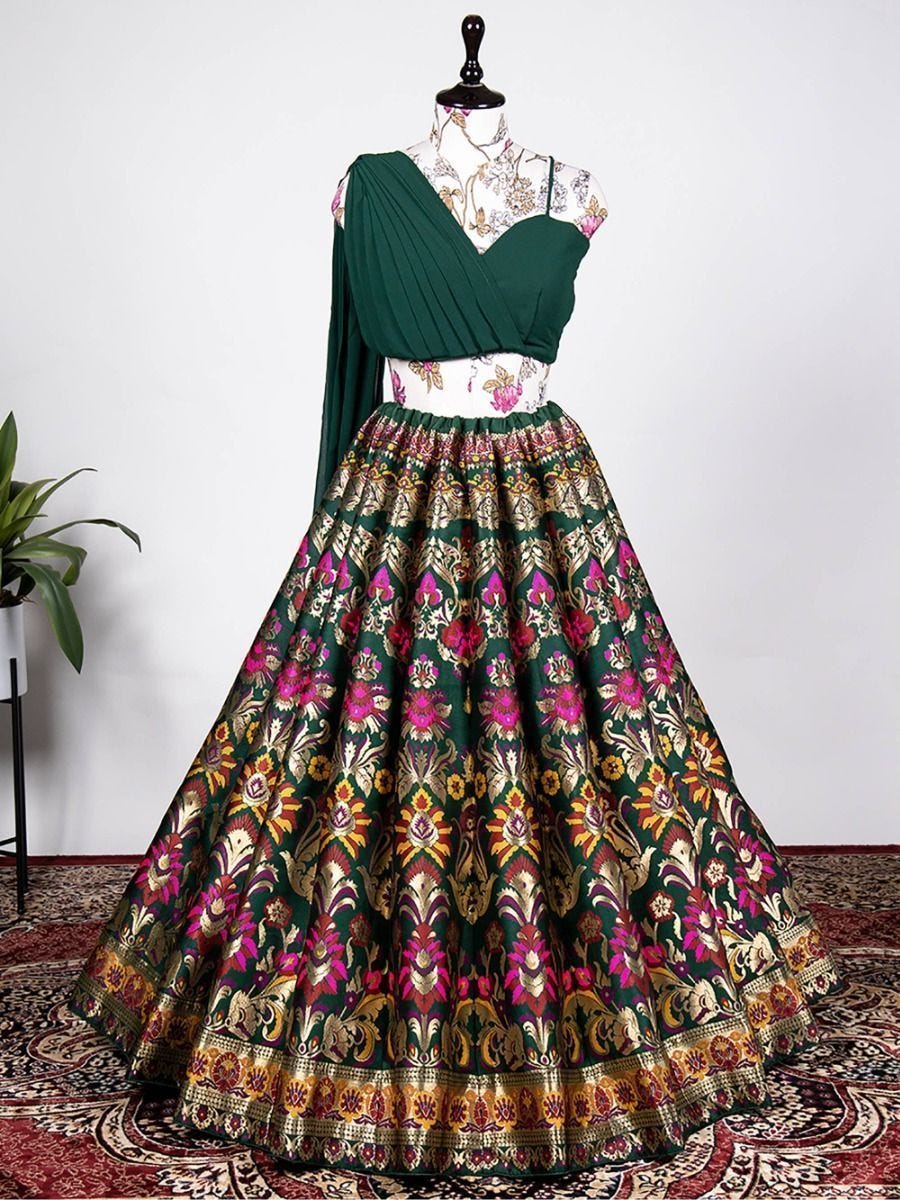 Green Banarsi Woven Lehenga