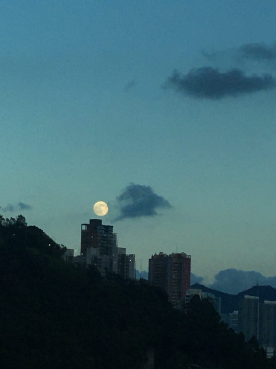 Rising full moon viewed from the window of the Royal View Hotel, Ting Kau, Hong Kong_Photo by Oiseau Distrait