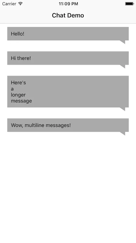 iOS simulator showing message bubbles
