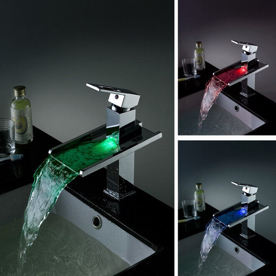 Review Koko LED Waterfall Solid Brass Bathroom Sink Faucet in Chrome | by Annie Lamon | Faucets ...