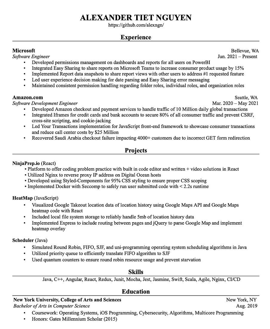 The resume that got a software engineer a $300,000 job at Google.
