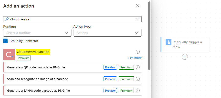 Search for the Cloudmersive Barcode connector