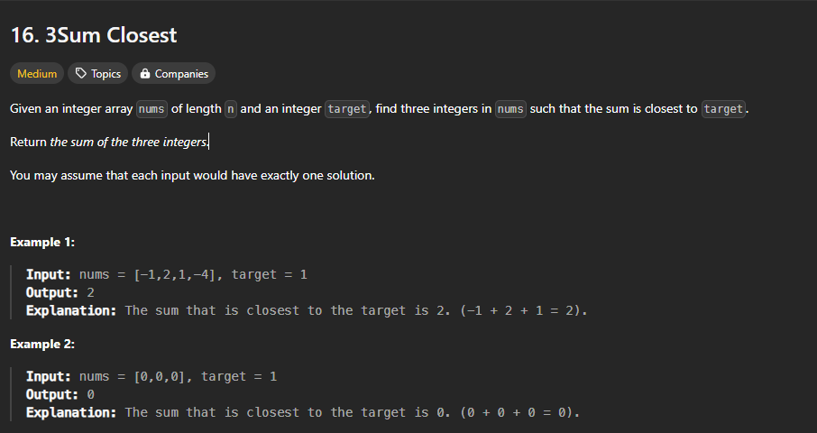 Leetcode Problem 3Sum Closest. https://leetcode.com/problems/3sum-close ...