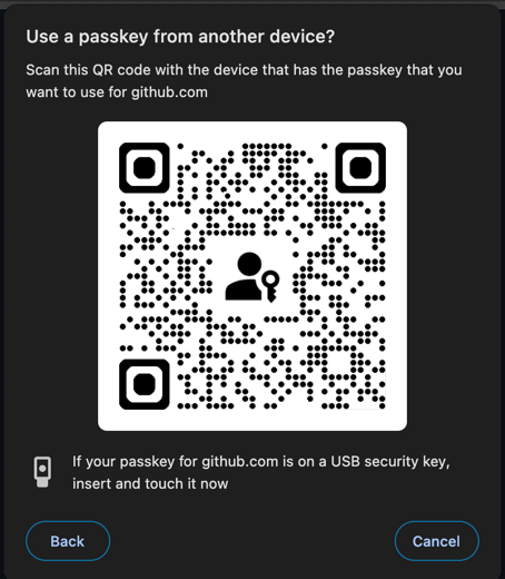 Screenshot of the Passkey prompt from github.com