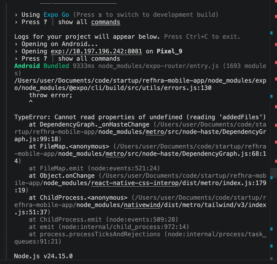 Fixing the NativeWind Metro Crash: Cannot read properties of undefined (reading 'addedFiles')