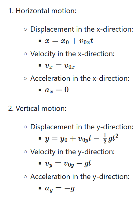 Kinematics Equations For Projectile Motion