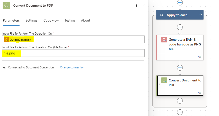Configure the Convert Document to PDF