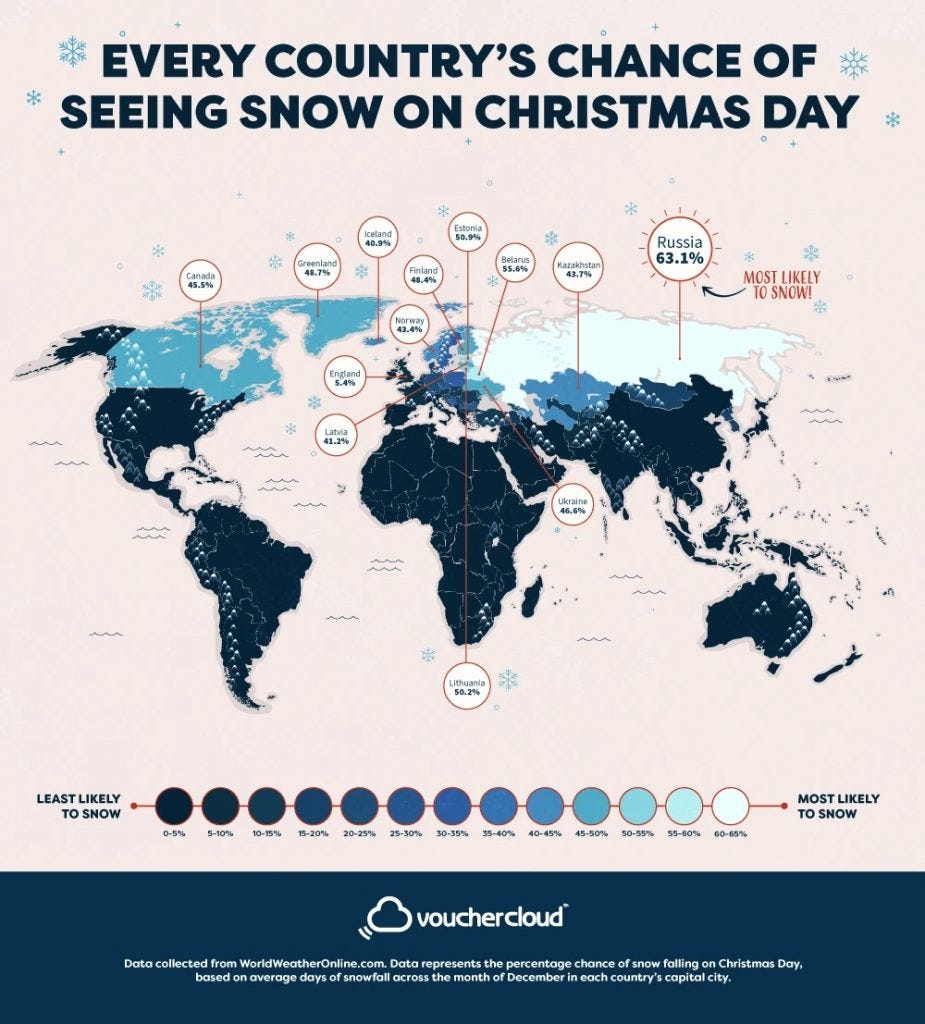 The ‘White Christmas Map’ Reveals Every Country’s Chance of Snow on