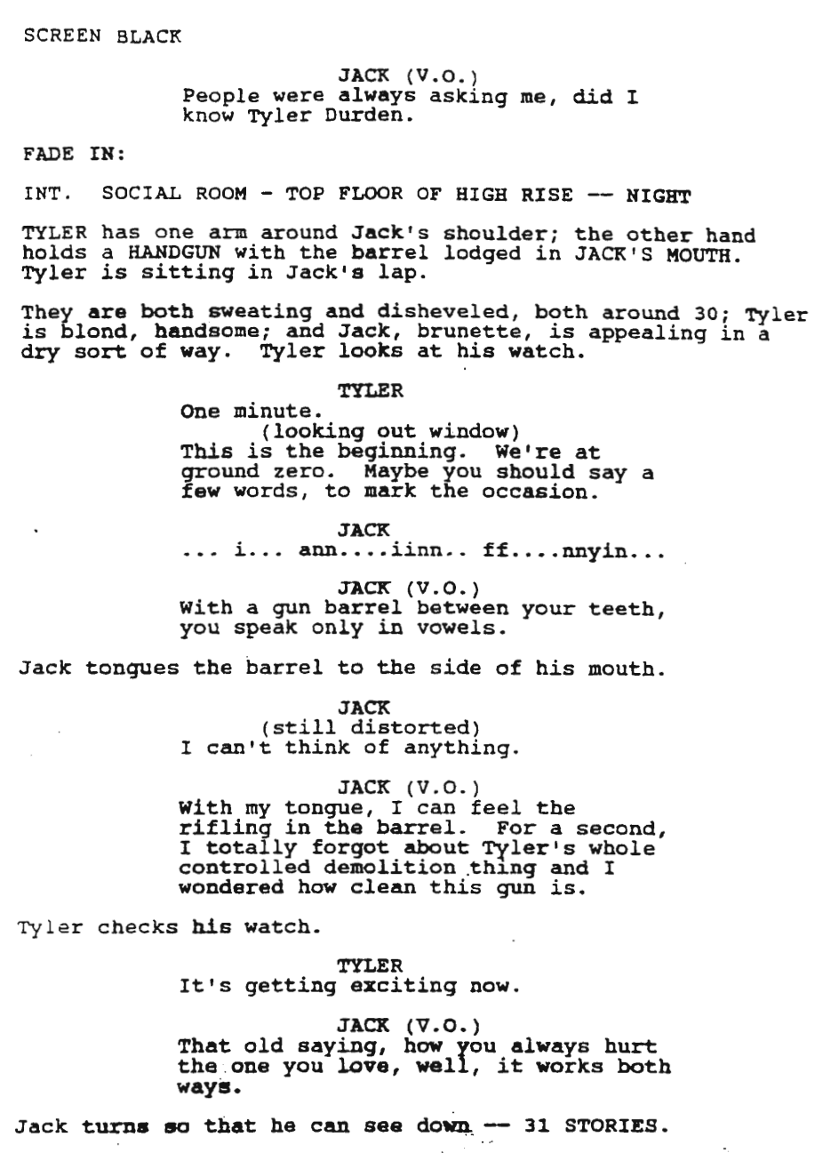 Page One ‘Fight Club’ (1999) Go Into The Story