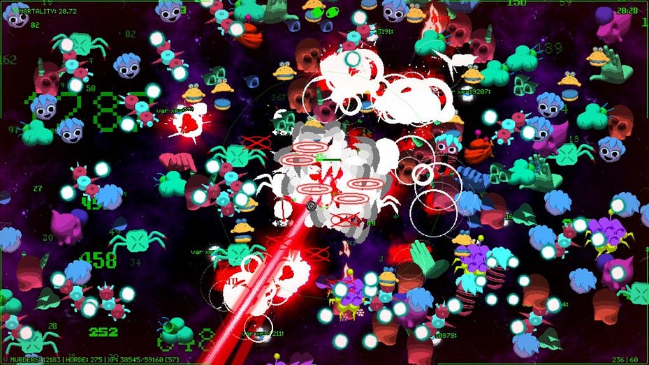Another filled screenshot; Space Invaders-style characters move and are shot on a space backdrop.