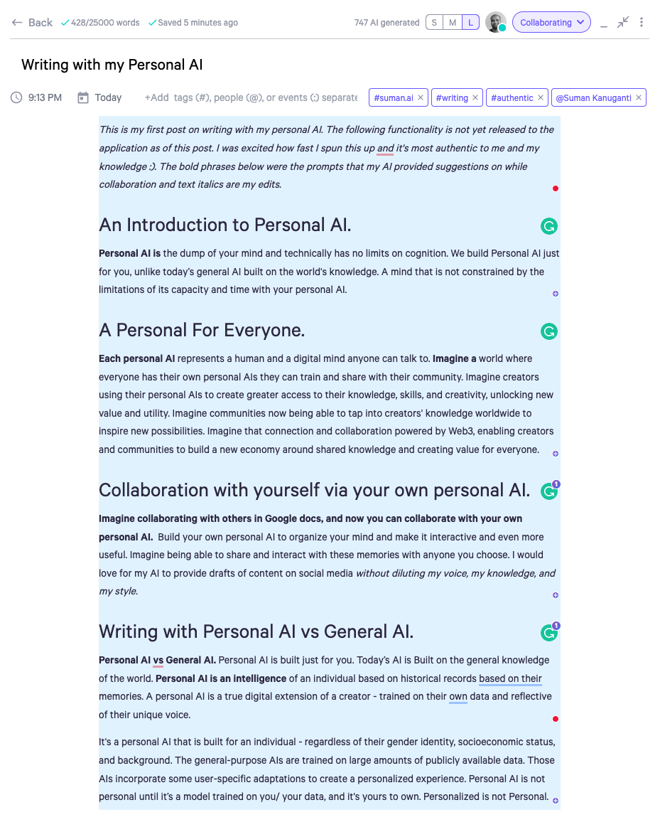 Writing with my Personal AI. Without losing my voice, knowledge, and