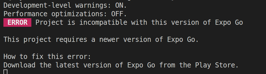 Error: Project is incompatible with this version of Expo Go