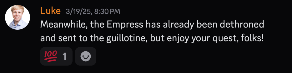 Maybe they can vote a new Empress in.