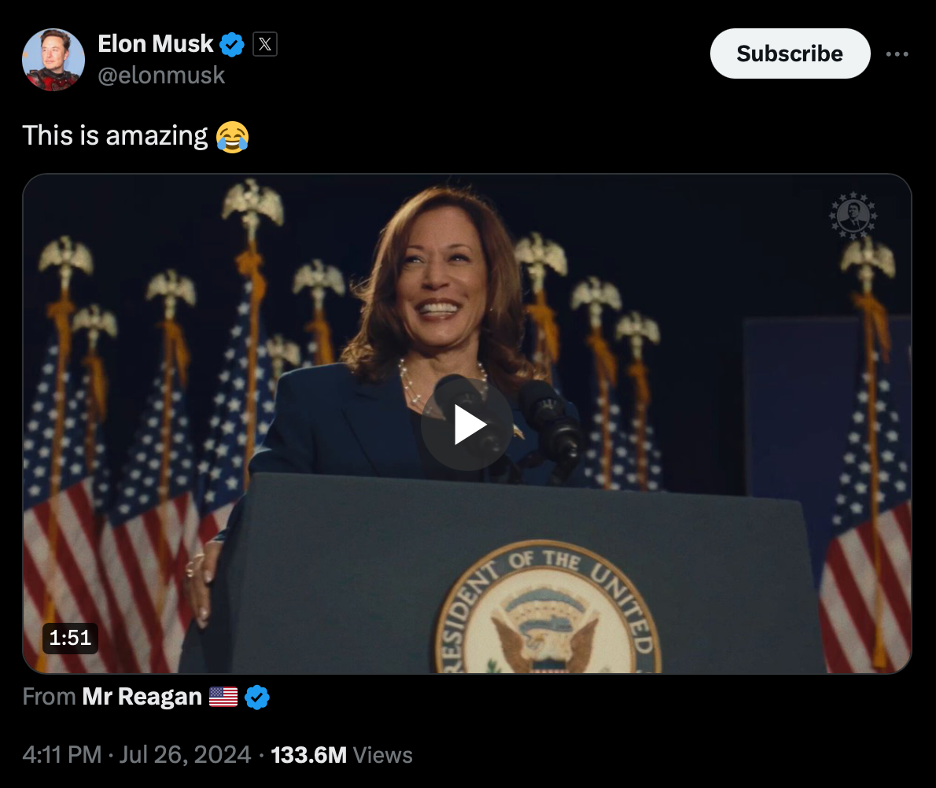AI Top-of-Mind for 8.1.24 — Musk Deepfake Retweet
