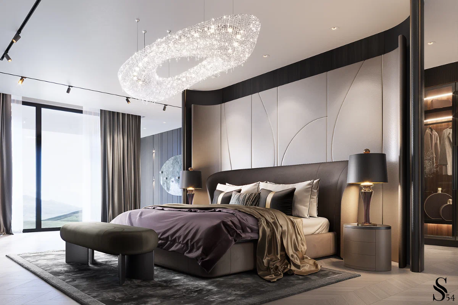 Furniture in the modern bedroom bonus links to items from the