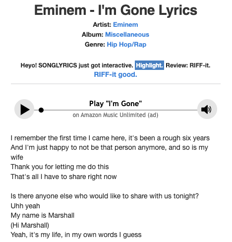 Eminem – When I'm Gone Lyrics