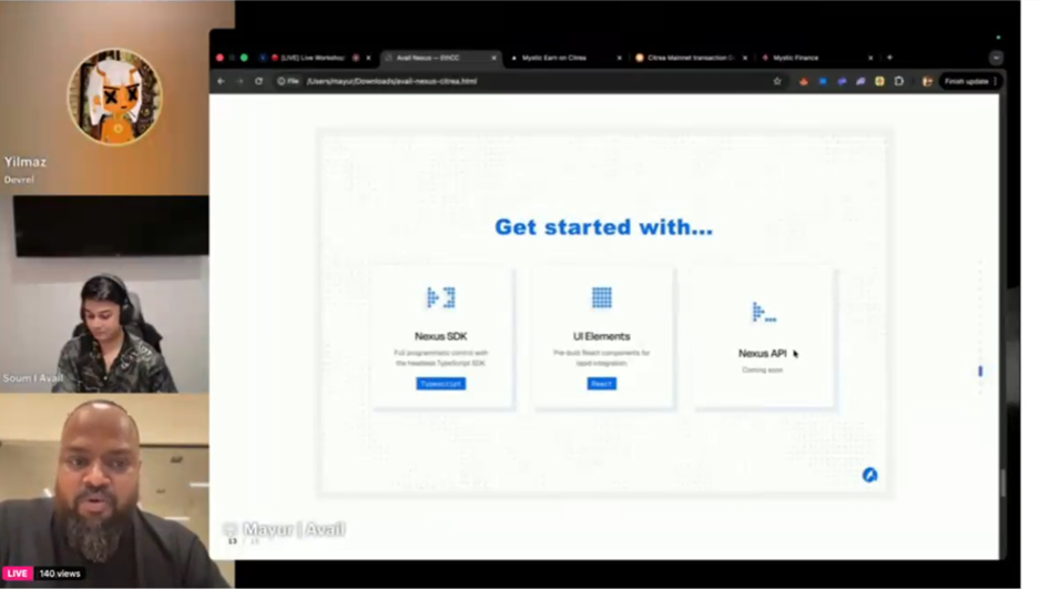 Opciones de integración de Avail Nexus: Nexus SDK (TypeScript) | UI Elements (React) | Nexus API (próximo)