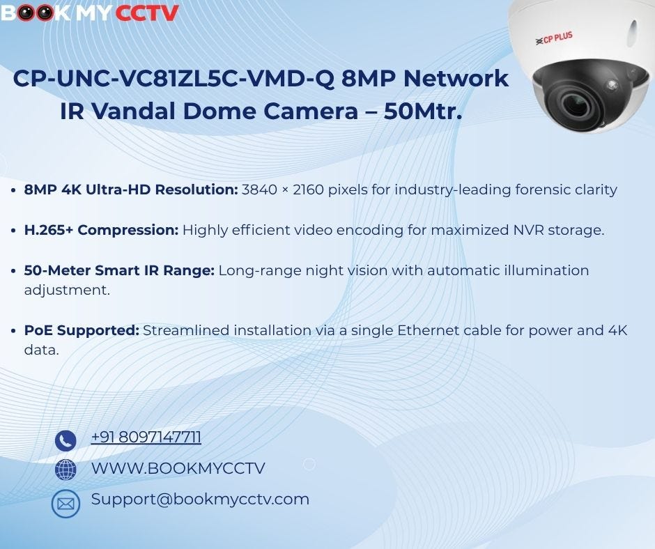 CP-UNC-VC81ZL5C-VMD-Q 8MP Network IR Vandal Dome Camera — 50Mtr.