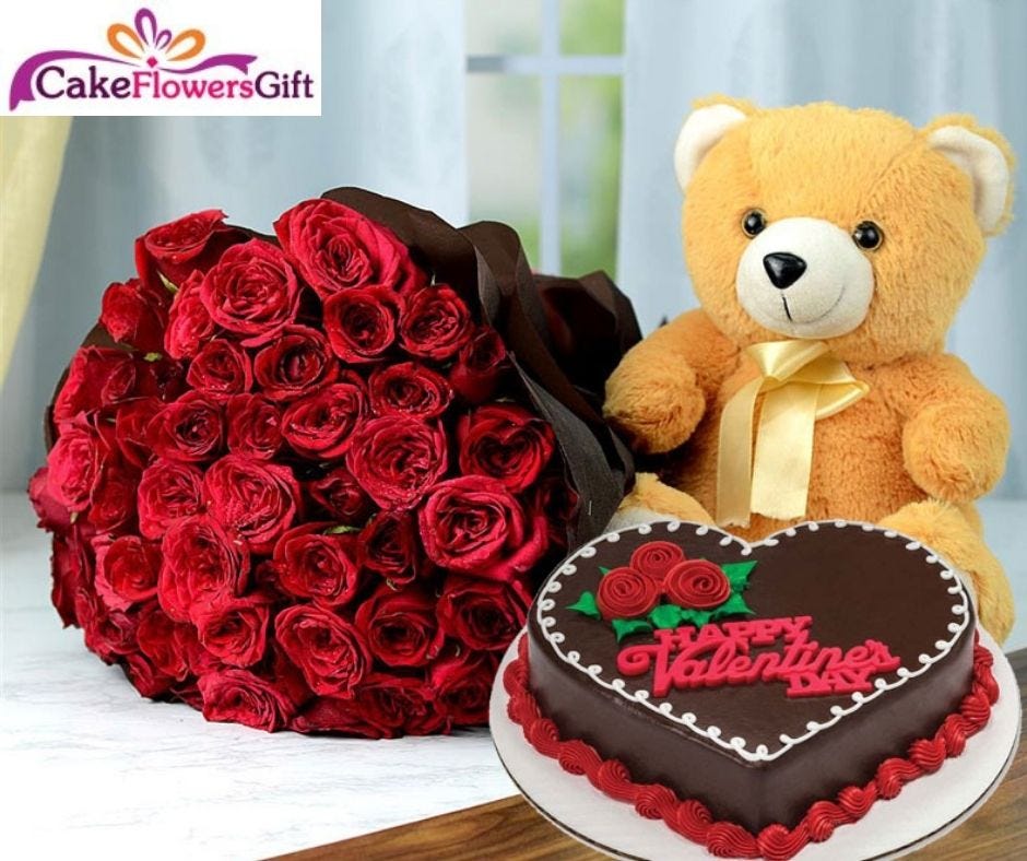 Same Day Valentine’s Day Teddy Bear Delivery in India Cake Flowers Gift Medium
