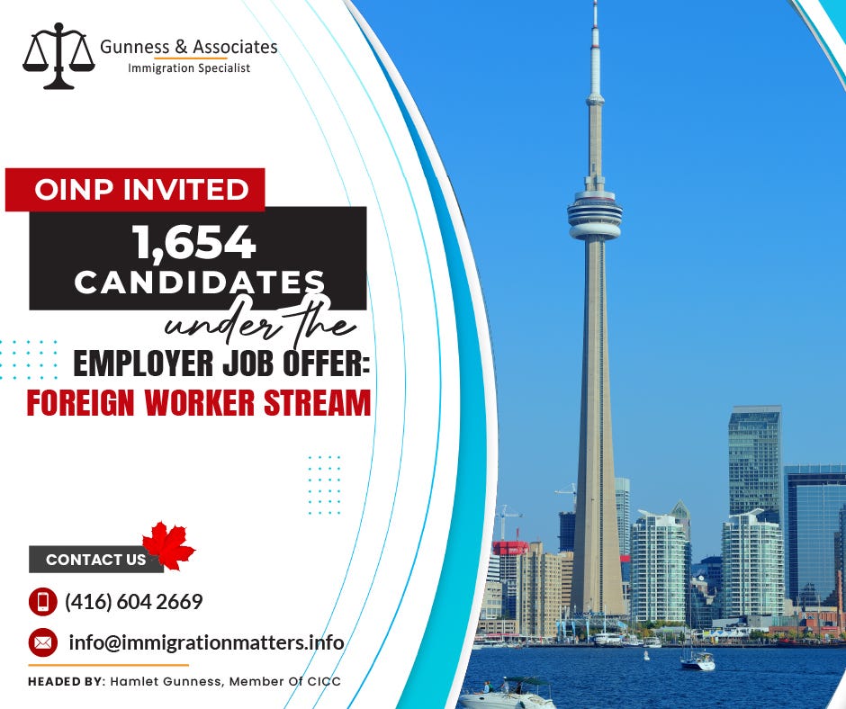 The latest Ontario OINP Draw invited 1,654 candidates in the job offer