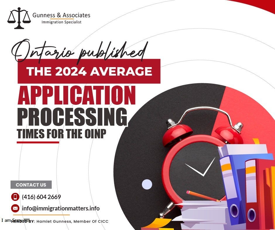 Ontario published the OINP application processing times for 2024 by