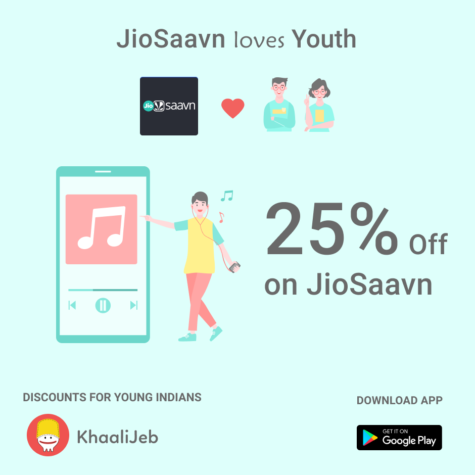 KhaaliJeb Offers 25% Off on JioSaavn Subscription
