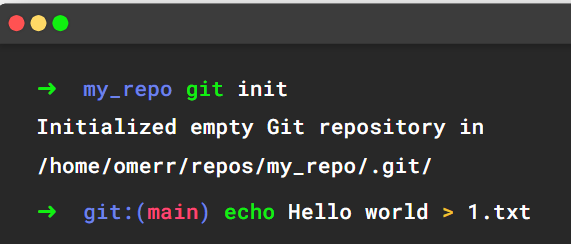 Initiating a new repo and creating the first file in it (source: https://youtu.be/ozA1V00GIT8)