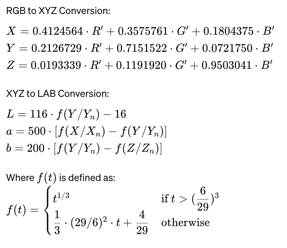 RGB to LAB Color Space Conversion Formulas, Insights, and Applications
