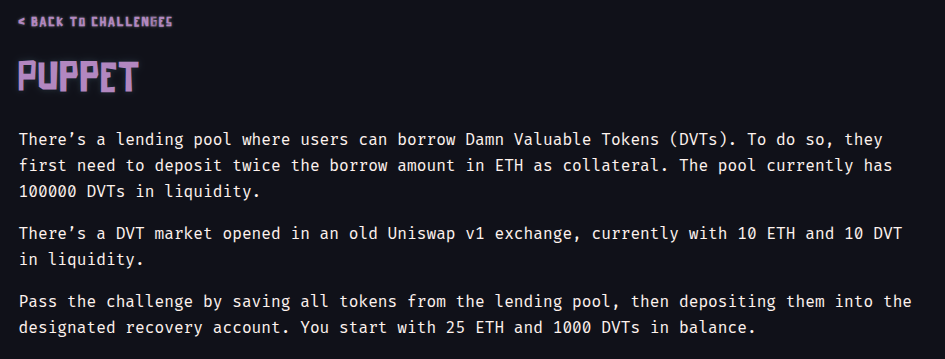 Solving Damn Vulnerable DeFi V4: Level 8- puppet