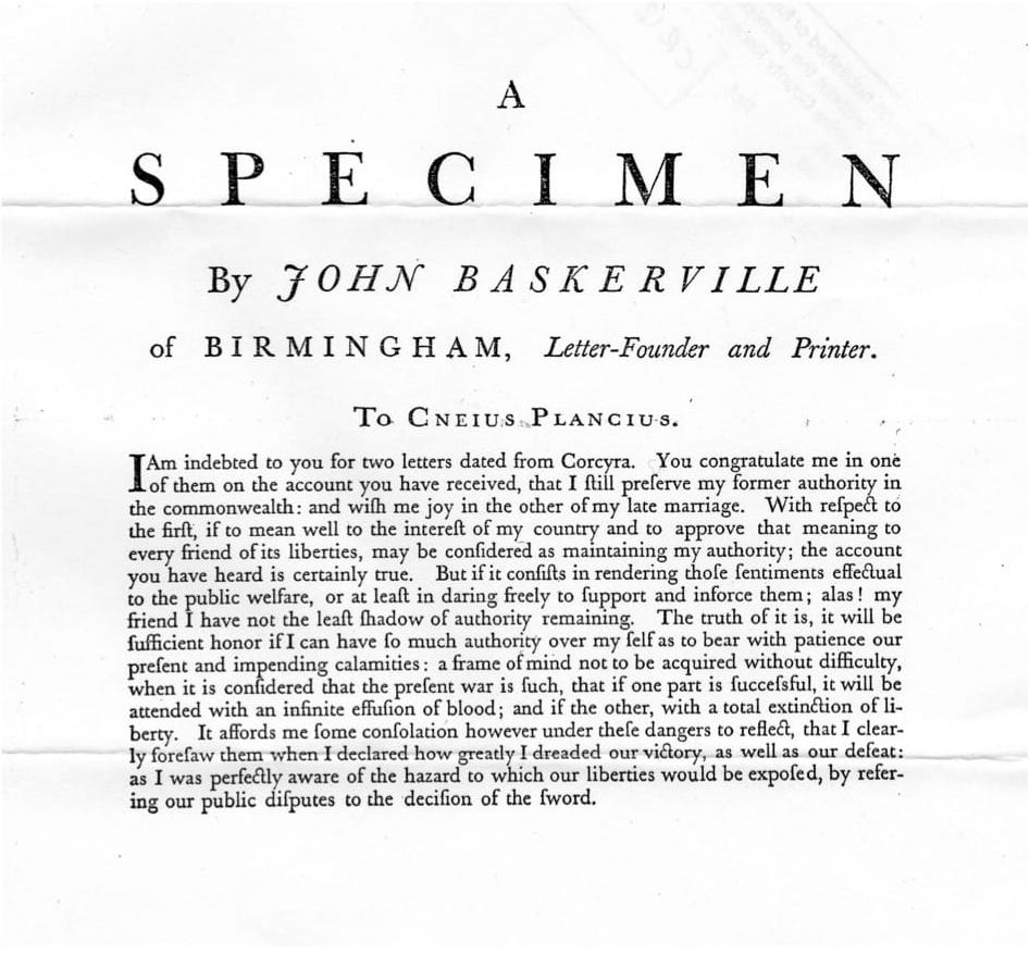18th century typographic work in a single font — Baskerville — by John Baskerville himself.