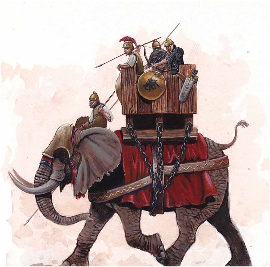 War elephant illustration, army of Carthage. Acrylic illustration. By Lunstream