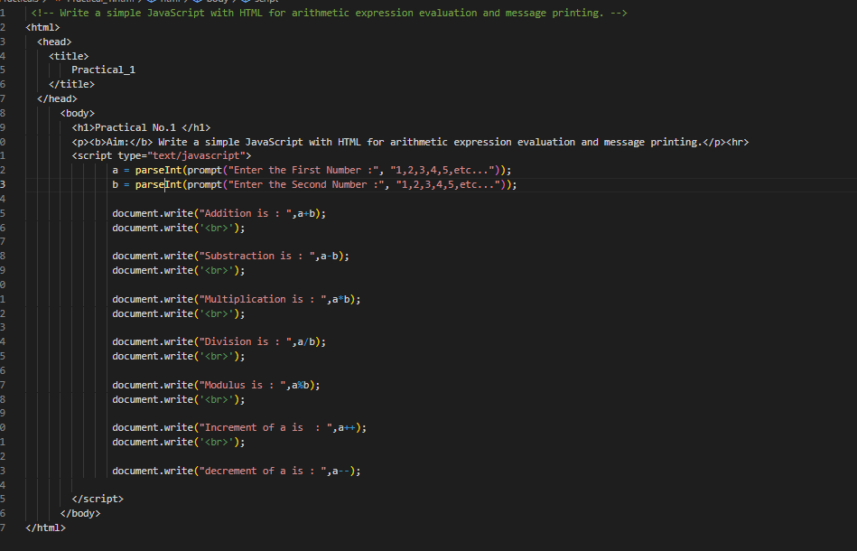 JavaScript -Practical N0.1. AIM : Write a simple JavaScript with… | by ...