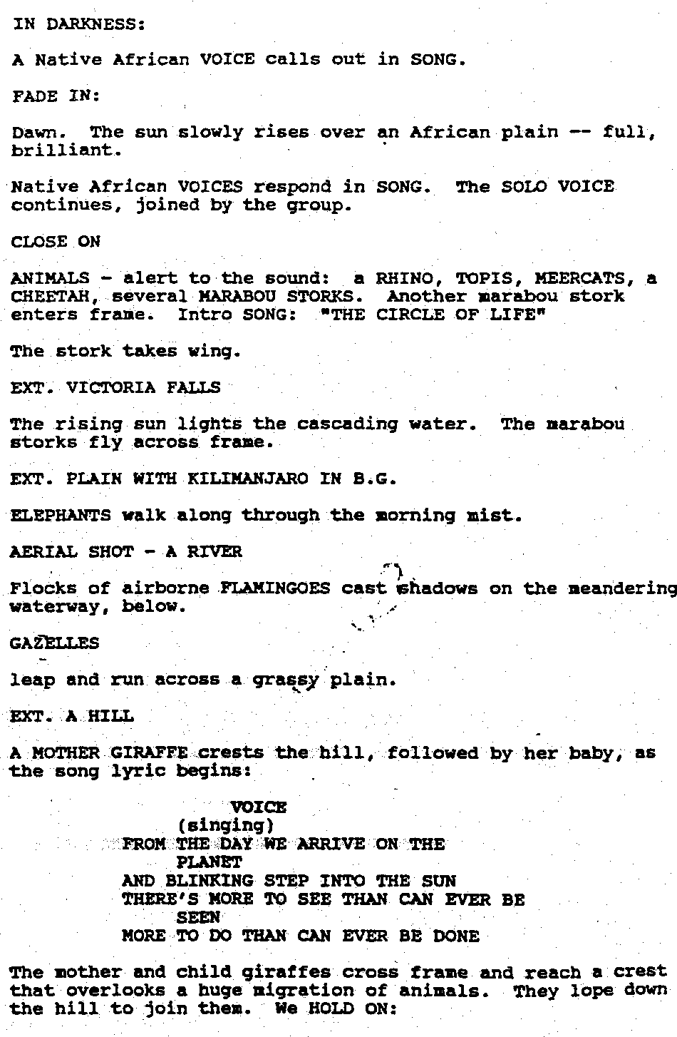 Page One ‘The Lion King’ (1994). Screenplay by Irene Mecchi and