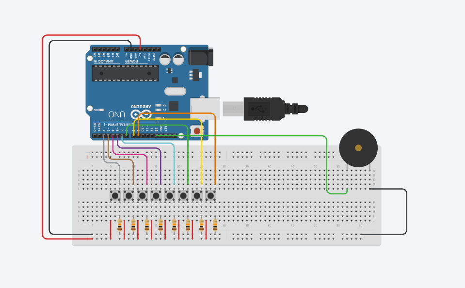 Mini Piano Using Arduino And Buzzer On Tinkercad | by RoboSlog | Medium