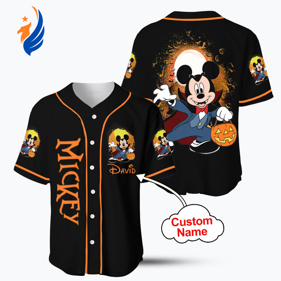 Spooky Personalized Mickey Mouse Vampire Baseball Jersey Shirt for Halloween