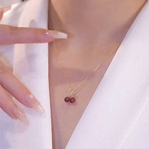 New Wine Red Cherry Gold Necklace All You Need To Know at Dressy