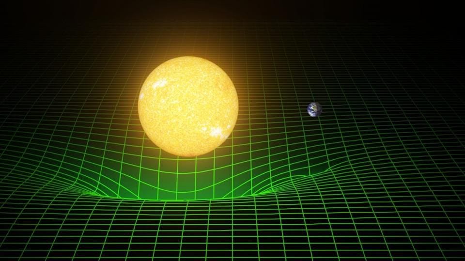 The spacetime curvature around any massive object is determined by the combination of mass and distance from the center-of-mass. Other concerns, like velocity, acceleration, and other sources of energy, must be factored in. (T. PYLE/CALTECH/MIT/LIGO LAB)