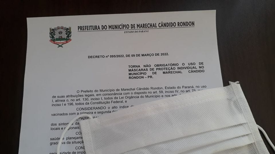 Prefeito rondonense decreta a não obrigatoriedade do uso de máscara