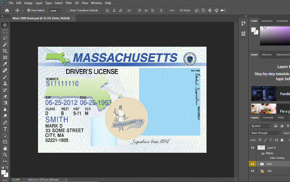 Massachusetts driver license Psd Template Free Download - ali baghi ...