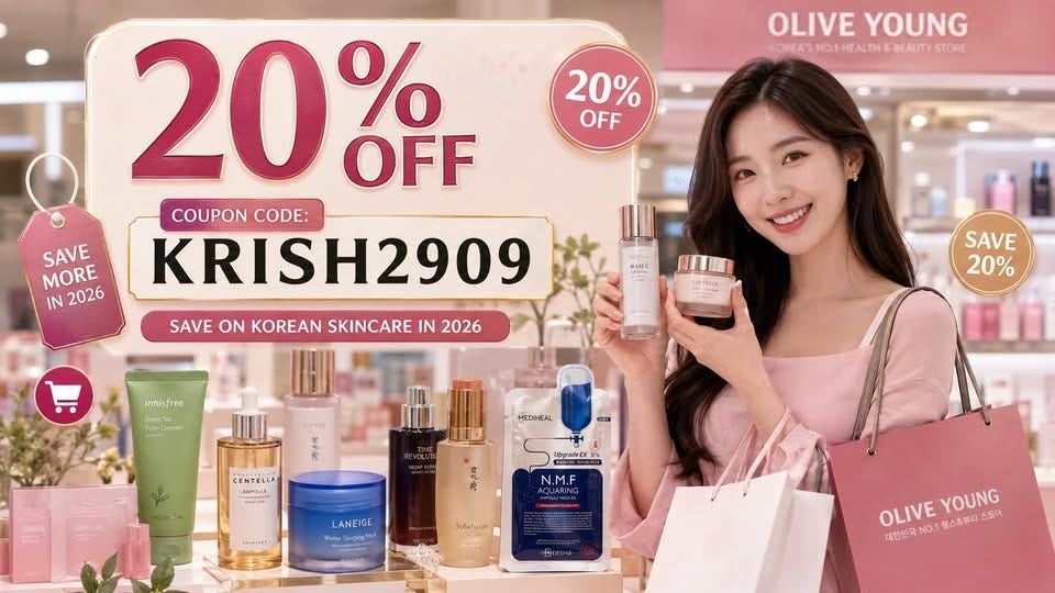 Olive Young Coupon Code KRISH2909 — Get 20% Off Korean Skincare & Beauty Products in 2026